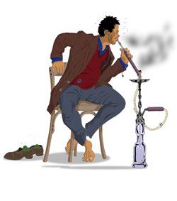 سائق أردني يدخن الأرجيلة أثناء قيادته السيارة