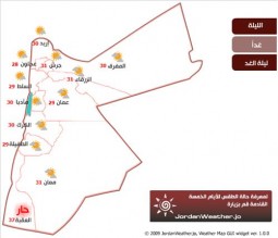 الطقس: اجواء حارة نسبياً ومغبرة بشرق المملكة