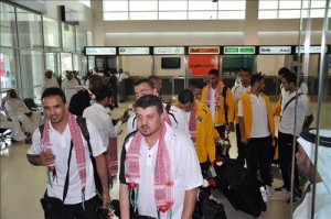 استقبال لنشامى المنتخب الأردني بمطار الدوحة