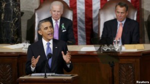 أوباما يتعهد بإحياء الإقتصاد وسحب 34 ألف عسكري من أفغانستان