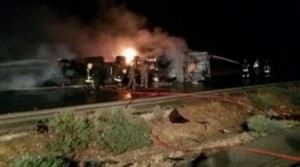 وفاه سائق صهريج اشتعل على الطريق الصحراوي