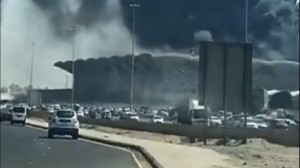 حريق ضخم بمحطة قطار الحرمين بجدة