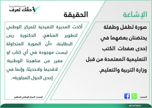 صورة لطفل وطفلة يحتضنان بعضهما في أحد كتب وزارة التربية والتعليم‎.. إشاعة