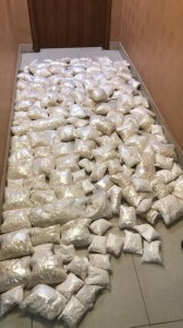 بالصور...احباط محاولة تهريب 900 ألف حبة مخدرة أُخفيت داخل مخبأ سري في احدى مركبات الشحن.