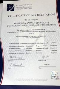 مجلس أمناء "عمان الاهلية" يهنىء رئيس الجامعة وكلية الآداب بحصولها على شهادة الاعتماد الدولي                      من ASIC بدرجة "متميز