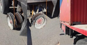 ضبط مركبة شحن تسير بدون "كاوتشوك"على طريق القويرة