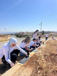 البنك الاردني الكويتي ينفذ حملة لموظفيه لطلاء أرصفة مساره المتبنى على طريق السلط-ارميمين.